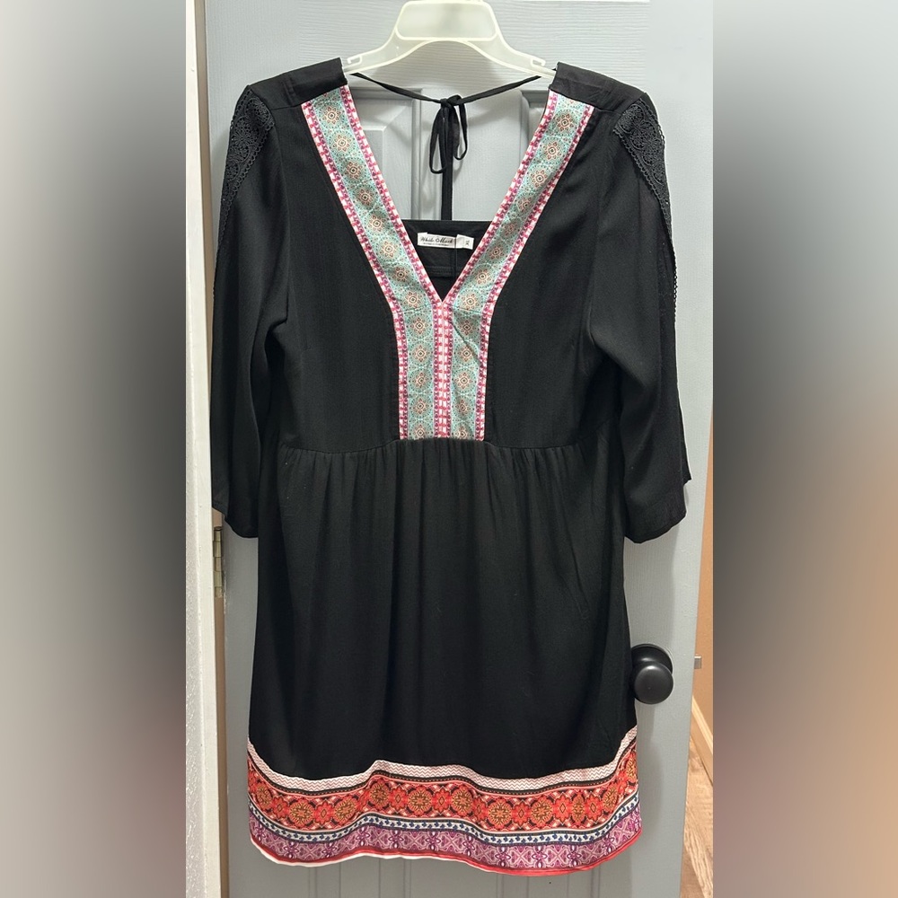 NEW White Mark Women's Gabrielle Embroidered Kimono Sleeve V-Neck Mini Dress XL